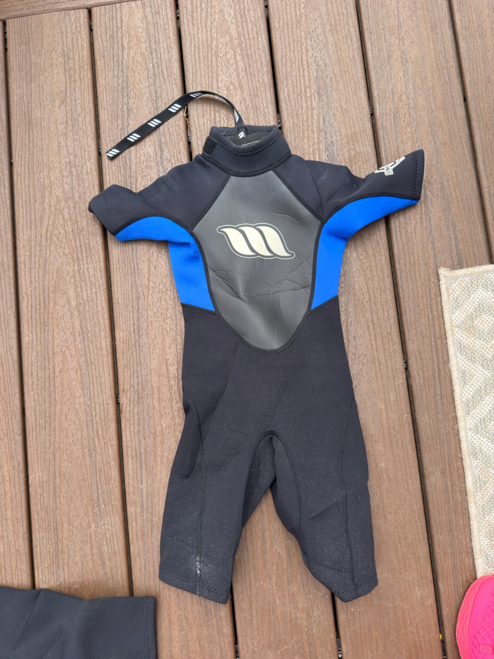 Kids Black and Blue Shorty Neoprene One-Piece Wetsuit